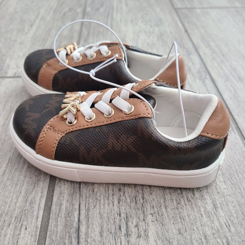 MICHAEL Michael Kors NWT toddlers lace up brown and white sneakers size 6 - Picture 3 of 12